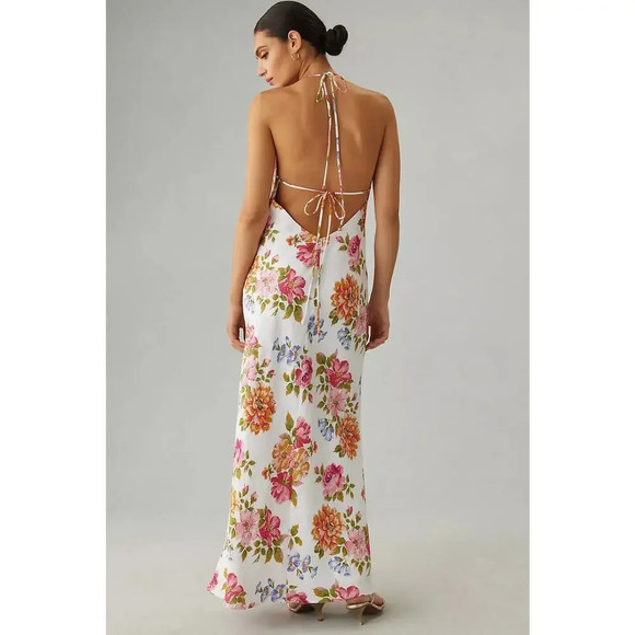 NWD Reformation Selia Linen Midi Dress Size XL Backless Floral Ties - Picture 1 of 16